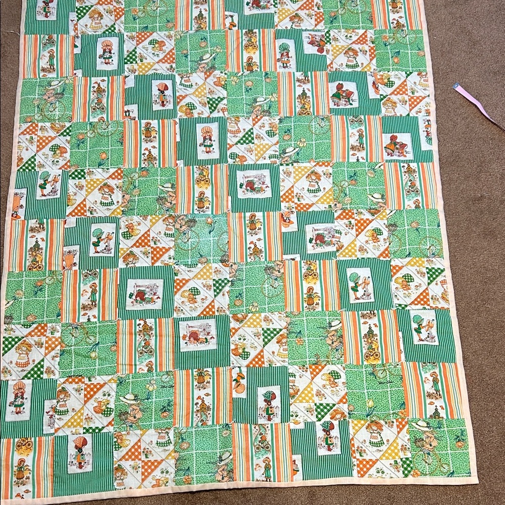 Green & Orange Patchwork lap quilt, picnic quilt, child’s quilt. 40”x50”.